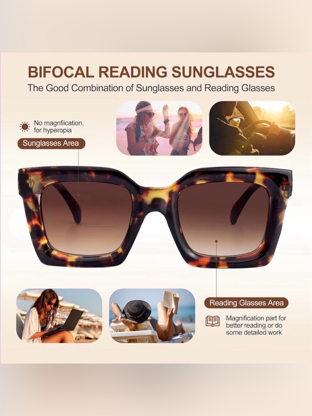 Woman's Black Fashion Bifocal Reading Sunglasses UV400 +1.5, Black, OS - Picture 2 of 7